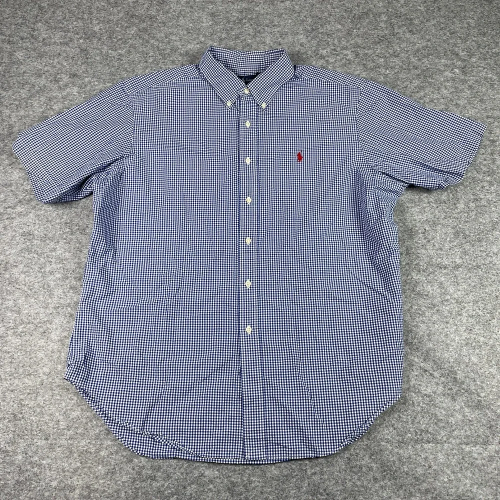 Polo Ralph Lauren Button Down Shirt Mens XL Blue Gingham Classic Fit Red Pony